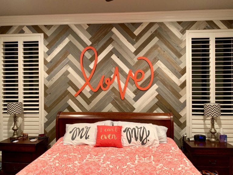 Diy Herringbone Wood Accent Wall Framed By Sarah - Wood Accent Wall Chevron Pattern