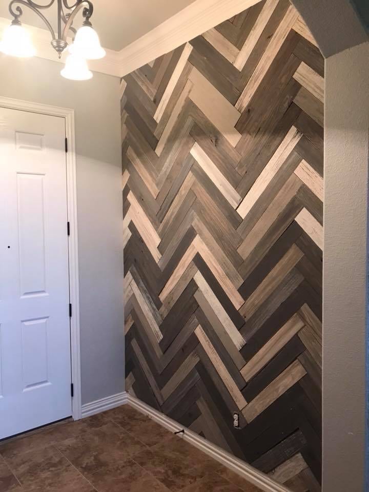 Diy Herringbone Wood Accent Wall Framed By Sarah - Wood Accent Wall Chevron Pattern