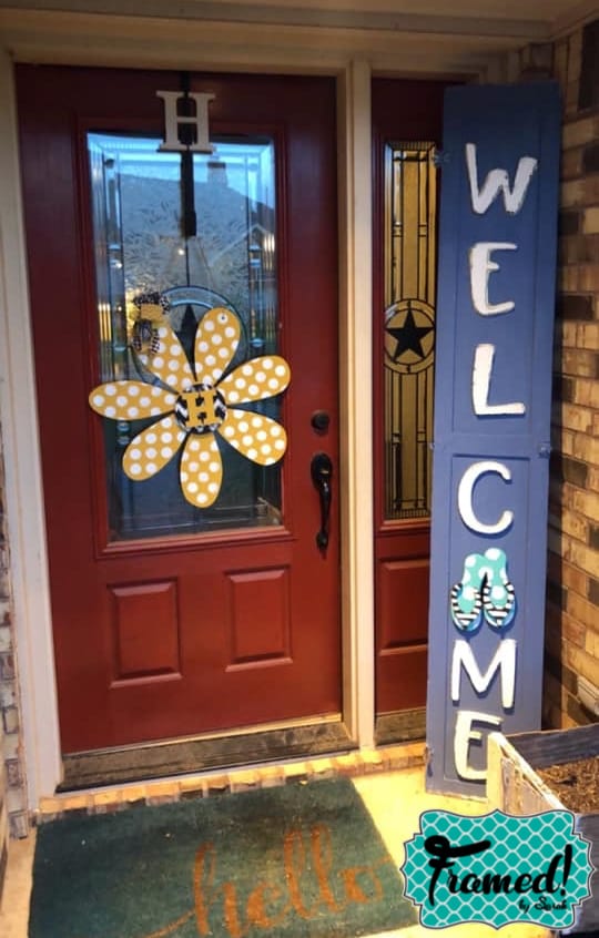 Blue DIY Welcome Porch Sign Framed by Sarah