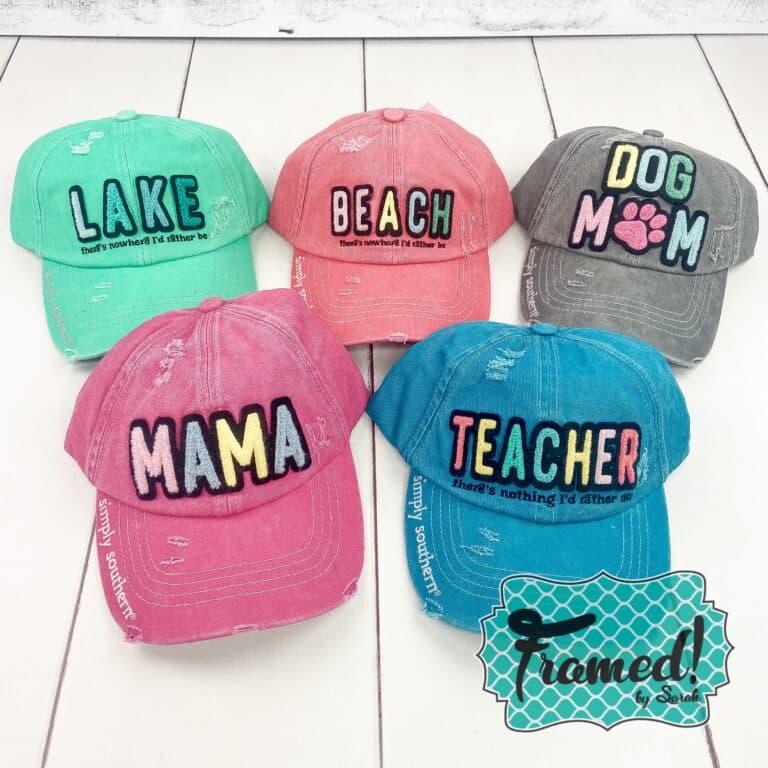 Colorful trucker hats with Chenille sayings on the front- Gifts for Women Under $30