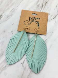 Mint Feather Earrings Framed by Sarah
