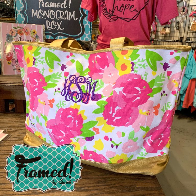 Framed by Sarah Monogrammed Tote May Monogram Box Monthly Subscription