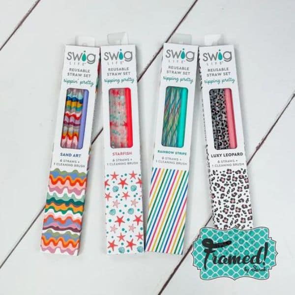 4 different Swig Reusable Straw Sets each in different colors/patterns