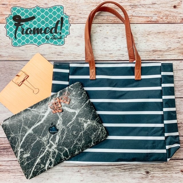 Striped tote for Back to School Teacher Gifts Framed by Sarah