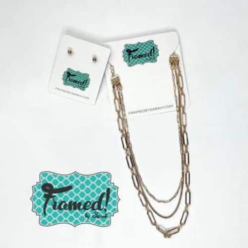 Layered Gold Necklace with Matching Stud Earrings