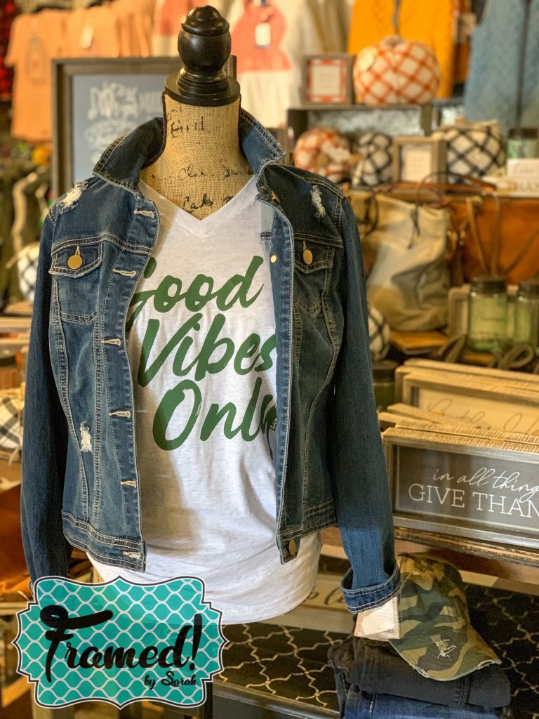 jean jacket Good Vibes Only September 2020 T-shirt Club Framed by Sarah