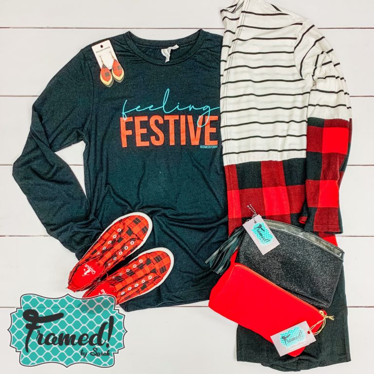 Feeling Festive Tee Buffalo Plaid Duster Framed by Sarah