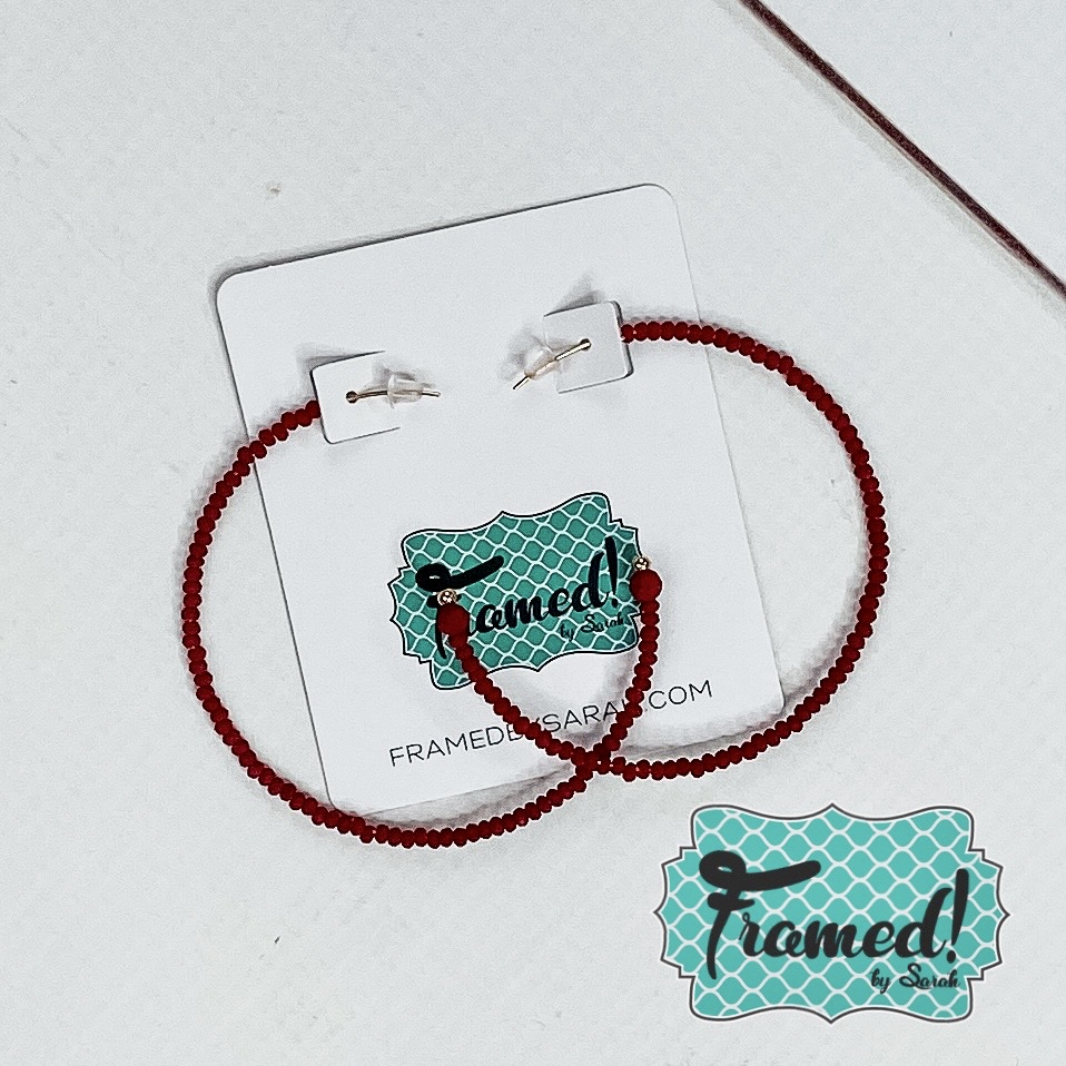 Maroon Beaded Hoops