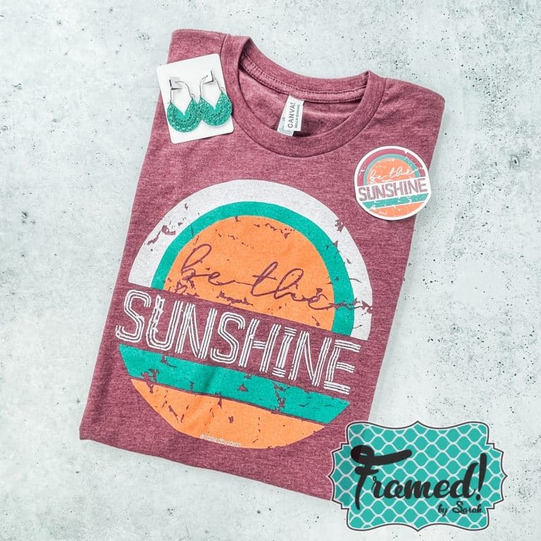 be the sunshine mauve tee shirt with turquoise earrings