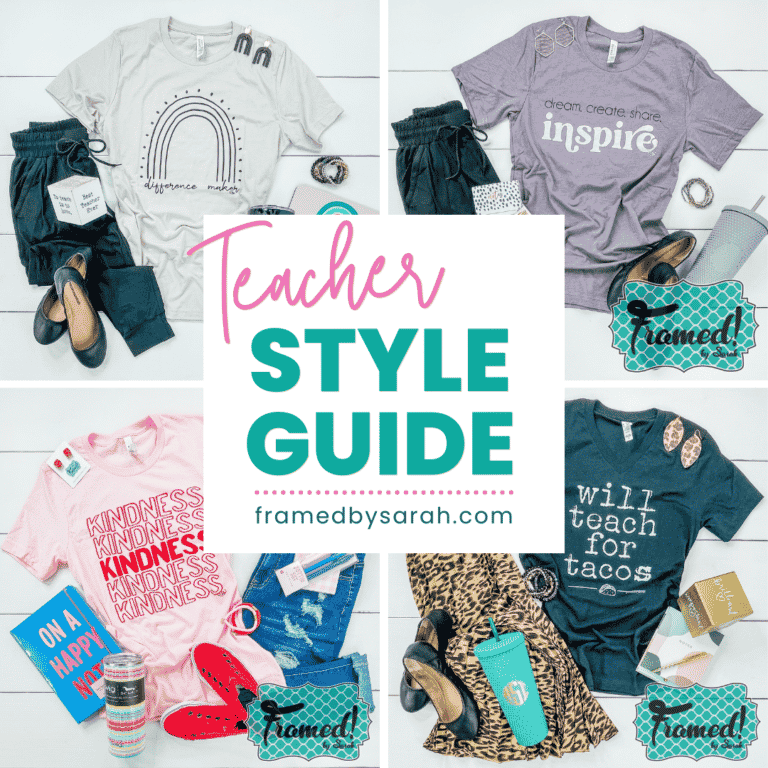4 Different teacher outfits with the words Teacher Style Guide overlay