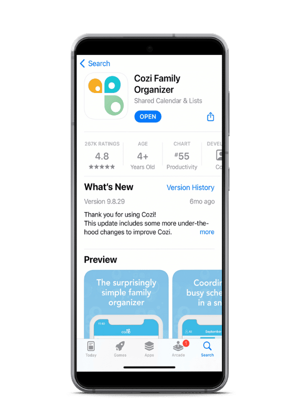 Cozi Family Organizer on cell phone