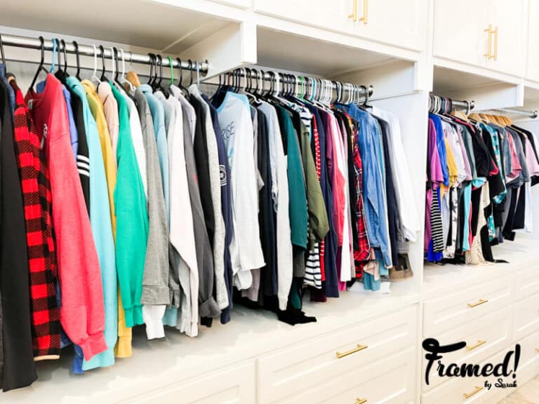 closet full of unorganized shirts