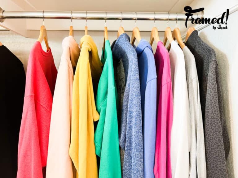 Single file of tshirts organized by color