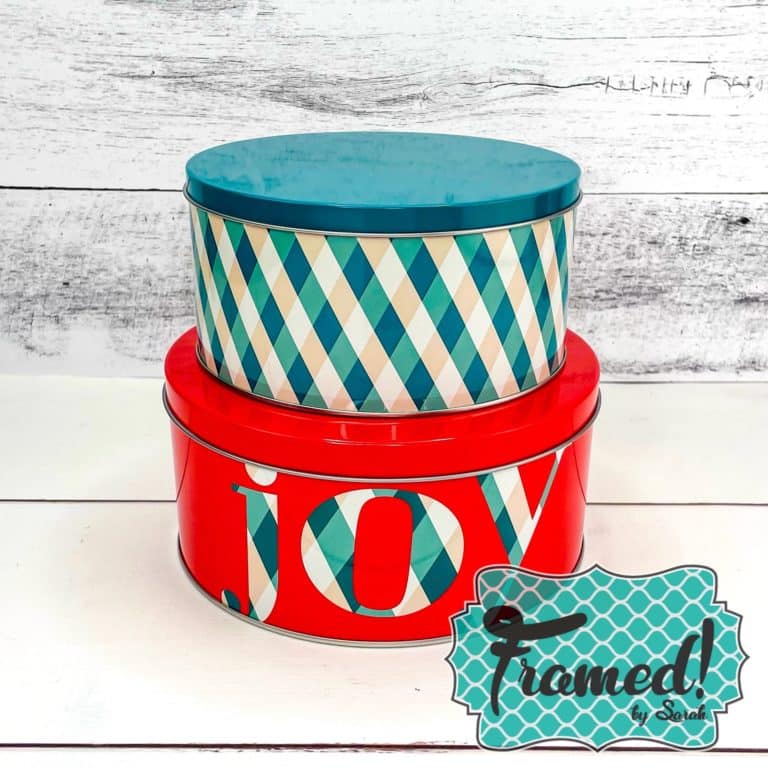 Red and Turquoise Coordinating Cookie Tin Set Framed by Sarah Monogram Box Reveal
