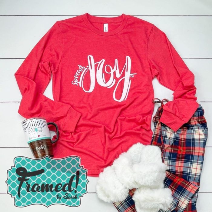 Spread Joy TShirt styled with pajama pants