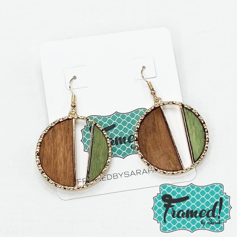 Wood and Jade circle drop earrings