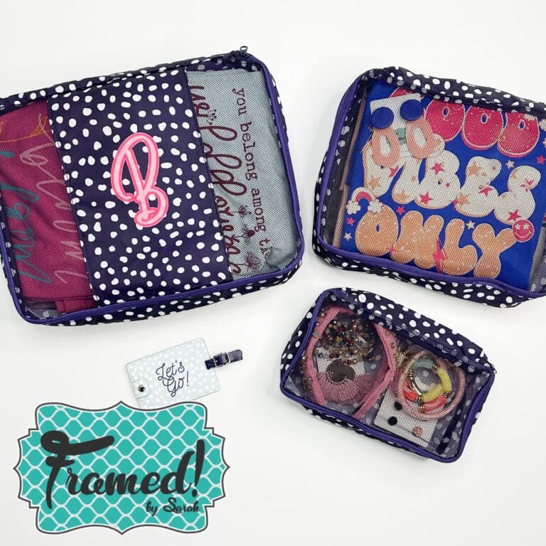 3 piece packing cube set. Navy with white polka dots. The largest monogrammed with a B