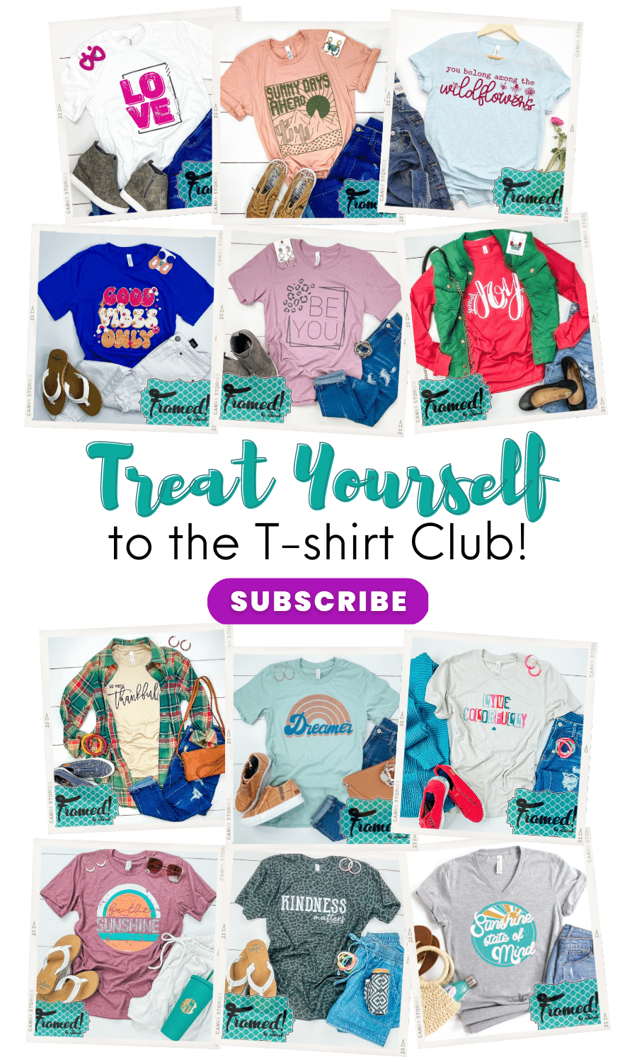 12 pictures of custom graphic tees for women. "Treat Yourself to The T-Shirt Club! Subscribe"