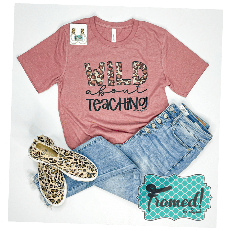 Wild About Teaching teacher t-shirt styled with leopard sneakers and jeans_Framed by Sarah
