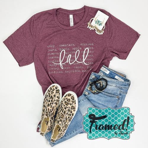 Plum All Things Fall t-shirt styled with favorite jeans, leopard sneakers, and coordinating accessories.
