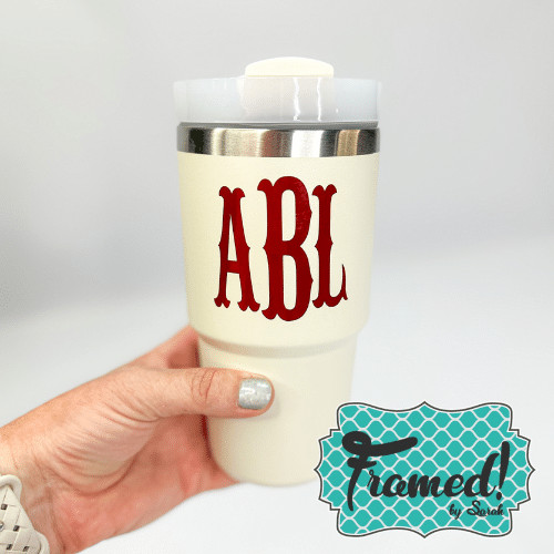 "ABL" Maroon Monogrammed Ivory Tumbler_September 2023 Monogram Box Framed by Sarah