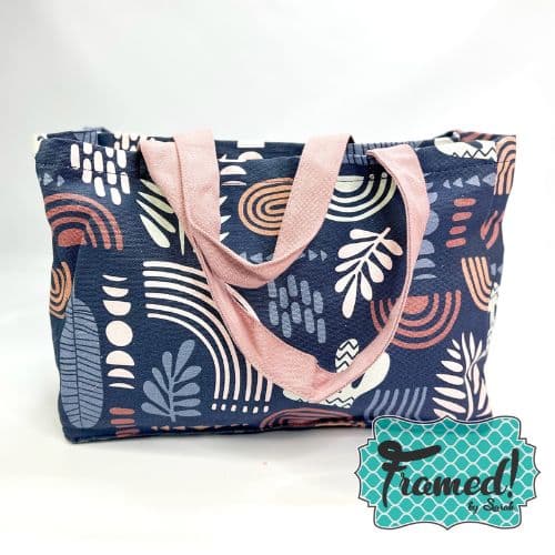 Navy and blush print tote bag