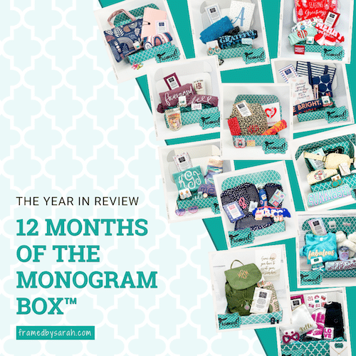 Graphic with polaroid snaps of 12 months of Monogram Subscriptions "a year in review - 12 months of the Monogram Box"