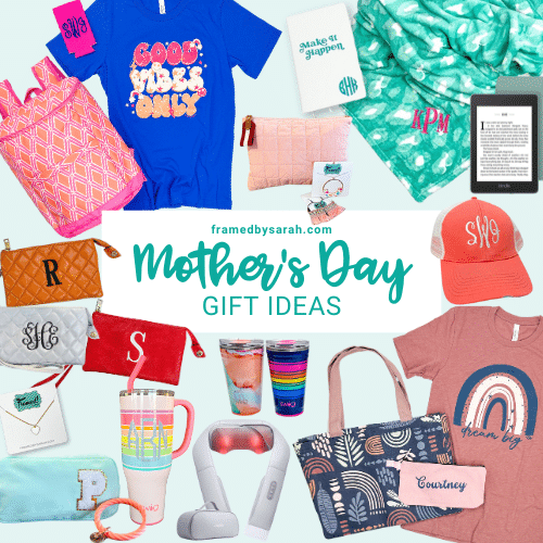 Graphic of all of the mothers day gifts around the words "mothers day gift ideas"