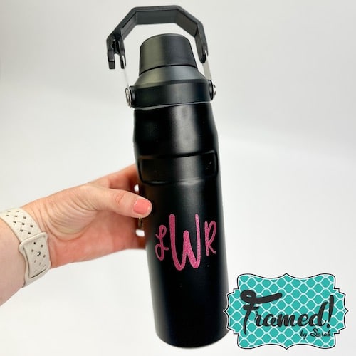 24 oz Black Stainless Steel Bottle with hot pink monogram