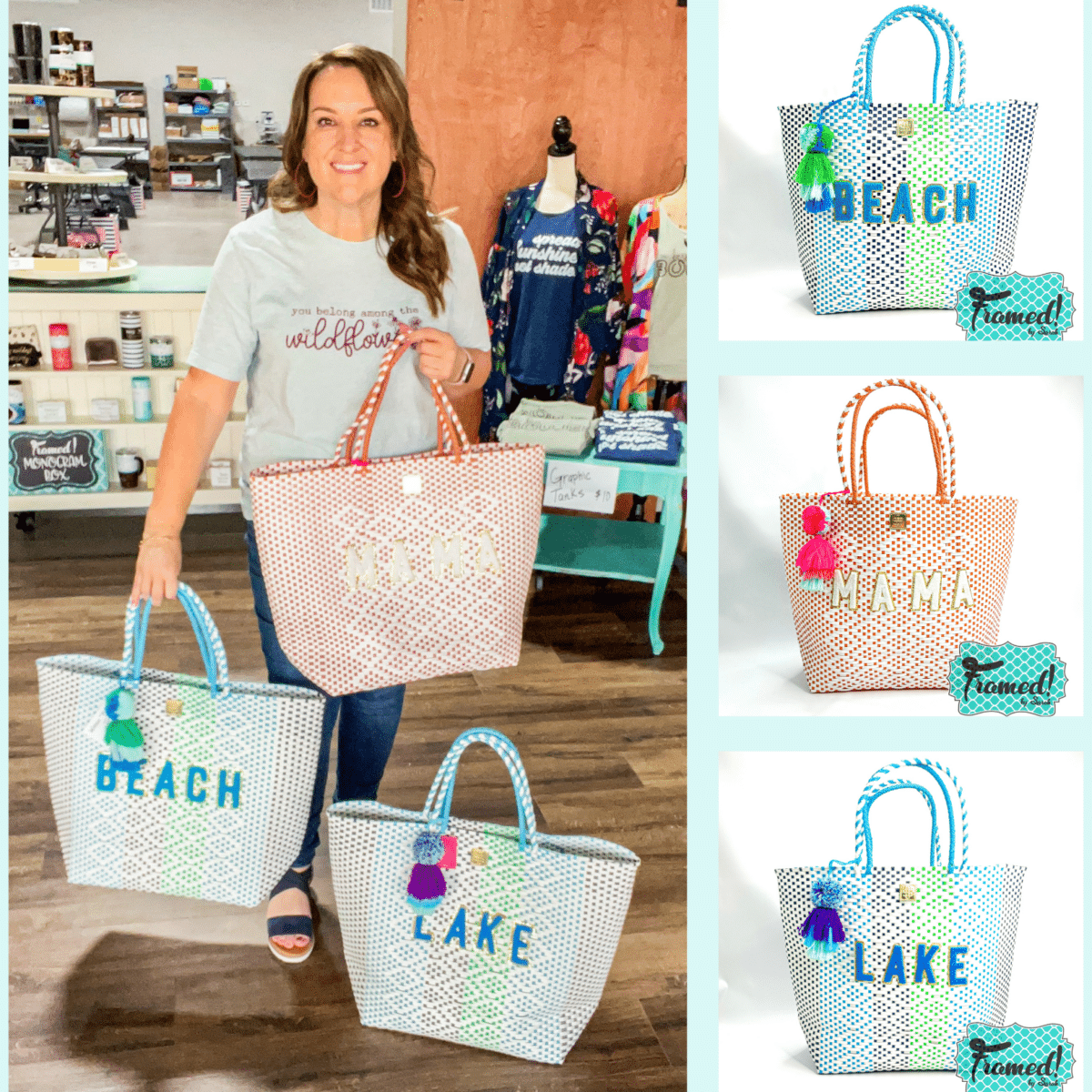 Sarah with Woven Beach Totes