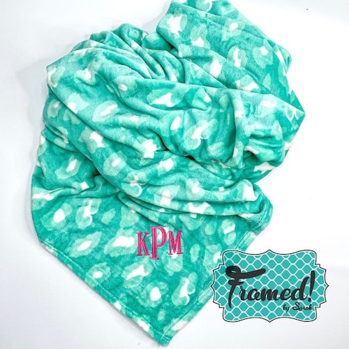 monogrammed Turquoise Leopard Super Soft Blanket