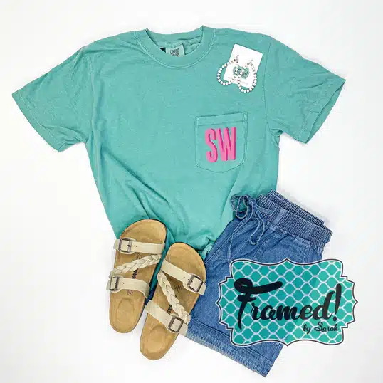 Monogrammed Pocket Tee in Turquoise