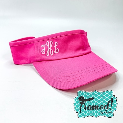 Hot pink visor with white monogram
