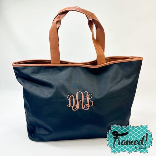Black Monogrammed Tote with brown accents
