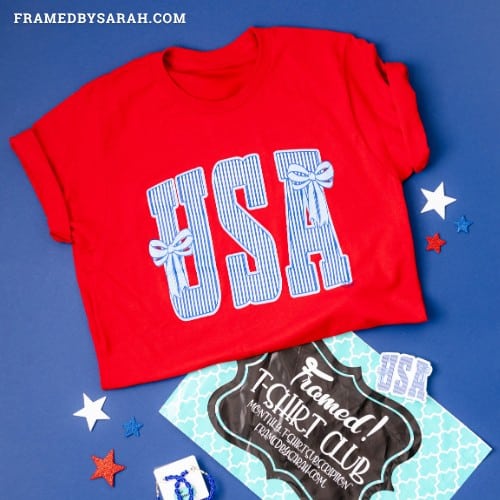 Red Tee with striped "USA"