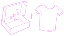 Lilac drawn open box with hearts, plus sign, t-shirt Lilac drawn open box with hearts, plus sign, t-shirt