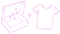 Lilac drawn open box with hearts, plus sign, t-shirt